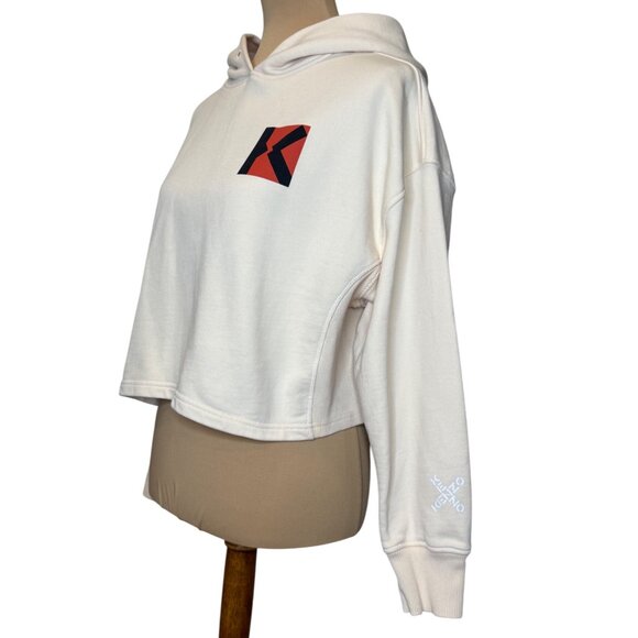 Kenzo Cream White Cropped Hoodie With Logo Medium - Picture 2 of 7